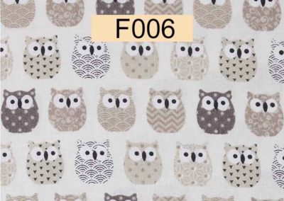 tissu coton blanc cassé hibou marrons et beiges référence F006