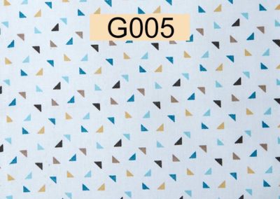 tissu coton blanc triangles multicolores verts, marrons et moutarde öeko tex référence G005