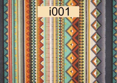 tissu coton multicolore aztèque écru, turquoise et orange öeko tex référence i001