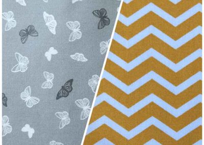 sac à goûter gris papillons et moutarde chevrons référence 04