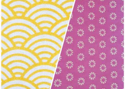 sac à goûter écailles jaunes et rose petites fleurs référence 14