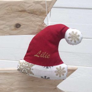décoration de sapin chapeau de père Noël personnalisée