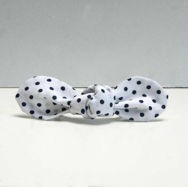 nœud élastique cheveux blanc à pois marine avec élastique
