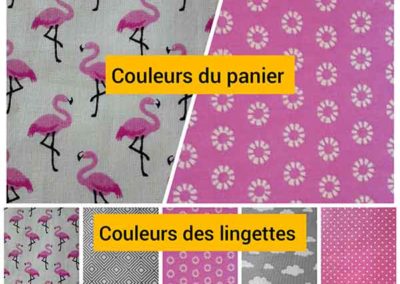 panier et 20 lingettes rose et gris motif flamant rose référence 03