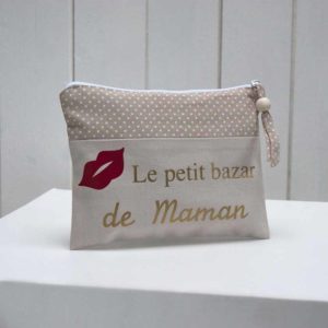 trousse à maquillage beige/beige à pois "Le petit bazar de Maman"